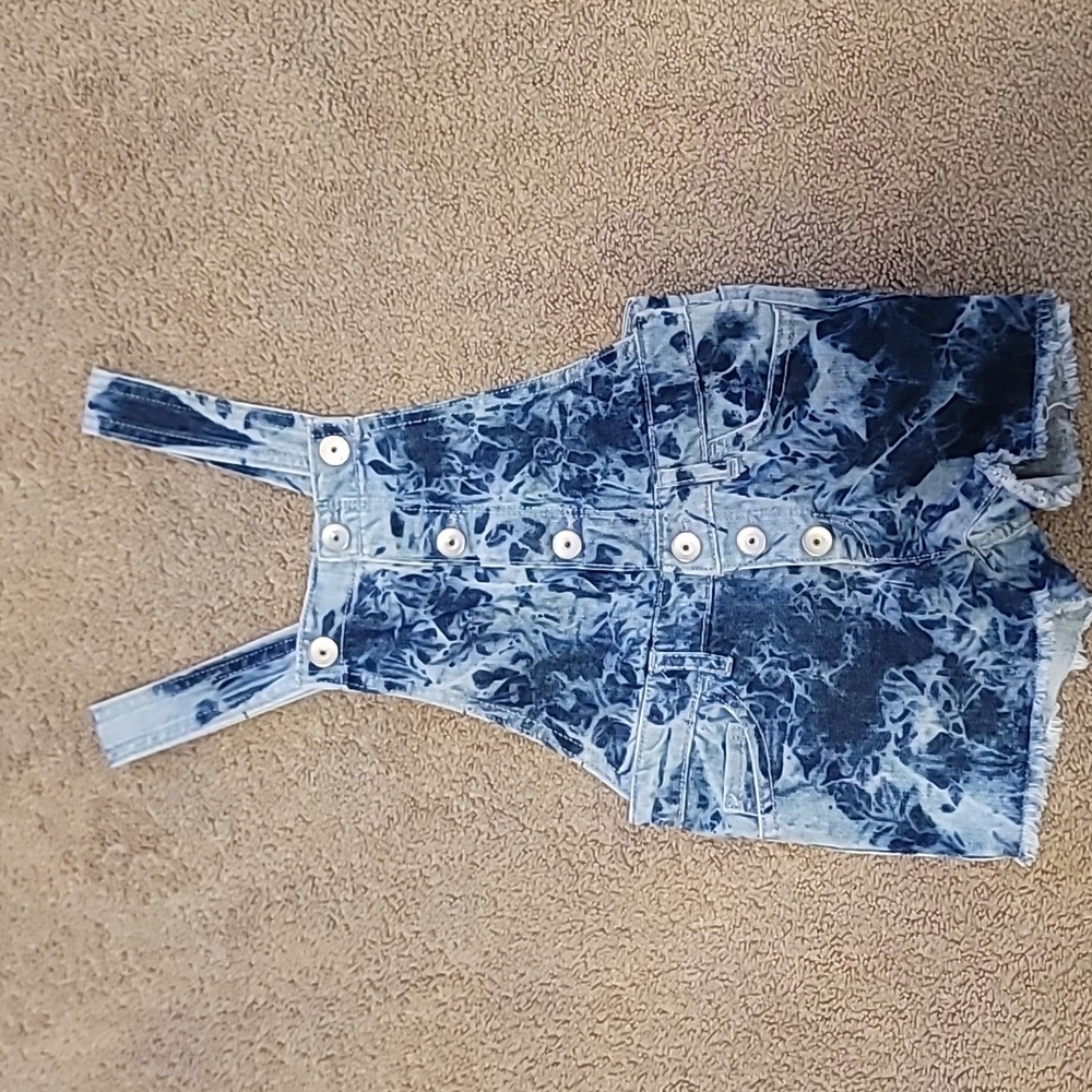 Tie Dye Denim Overall Shorts